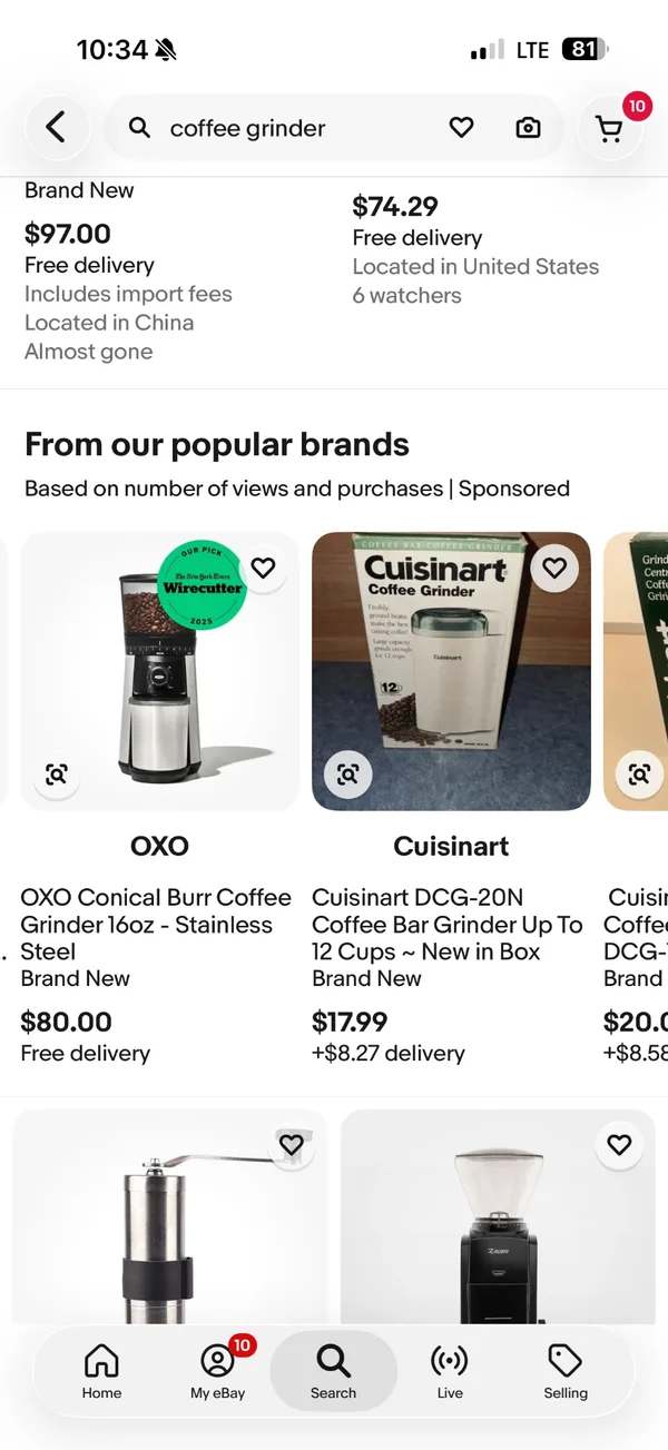 From our popular brands module in a coffee grinder search