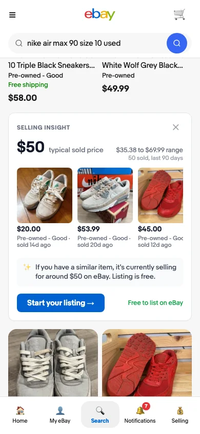 Selling insight module showing a typical sold price